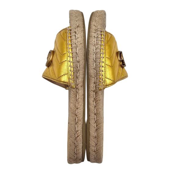 Gucci GG Quilted Leather Espadrille Flat Slide Sandal Size 41 US 11 Gold Leather - Picture 7 of 11